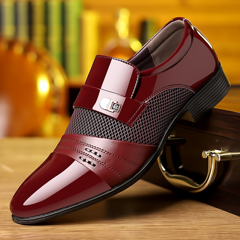 Melden 7203 three colored wine red fashion stitching leather shoes men's cross-border OPP bag packaging without shoe box - ShopShipShake