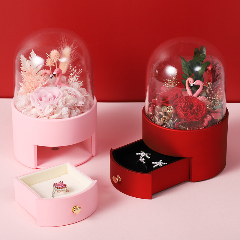 Valentine's Day Flamingo Immortal Flower Gift Box Couple's Watch Gift Box for Girlfriend Ring Pendant Packaging Jewelry Box