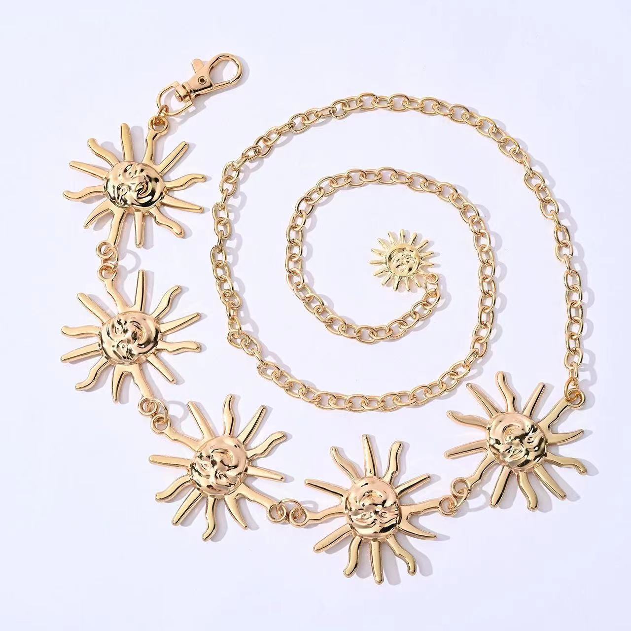 Cross-border Foreign Trade Golden Sunflower Metal Fashionable Waist Chain Adjustable Cool Hot Girl Dress Suit Accessories Women