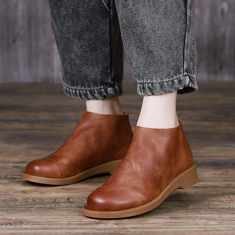 2025 Explosions Handmade Leather Women's Shoes Cloud Sense Soft Surface Convenient Rear Zipper Boots Black Commuter Shoes Wholesale