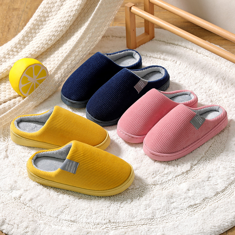 Cixi Uno New Cotton Slippers Thickened Couple Corduroy Side Label Non-slip Home Shoes Japanese-Korean Men's Wooden Shoes