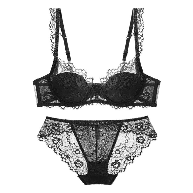 French Style Transparent Lace Bra Set_voghion.com