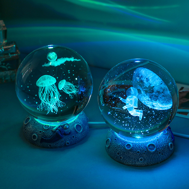 New Crystal Ball Nightlight Luminous Resin Base Glass Crafts Desktop Ornaments 3d Inner Carving Birthday Gift
