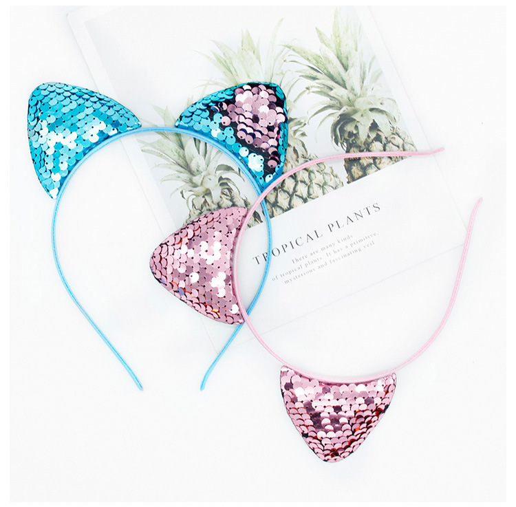Cross-border sequined cat ear hairband children's cute cartoon diy cat accessories fabric headband hair accessories direct sales