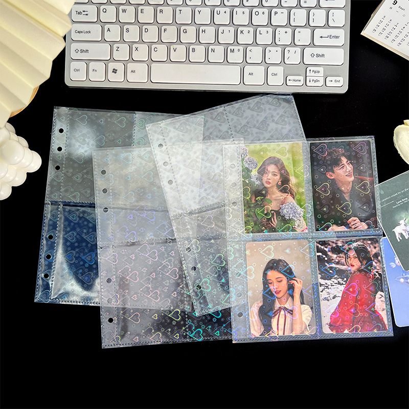 Laser love 6 holes stars 4 grid card page a5 loose-leaf book core bag card book 3 inch card storage book inner page bag