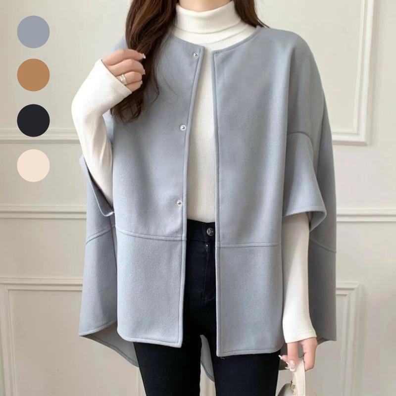 Mid-length cardigan round neck plaid coat cape for women 2024 autumn and winter New Korean style fashion trendy coat for women_voghion.com