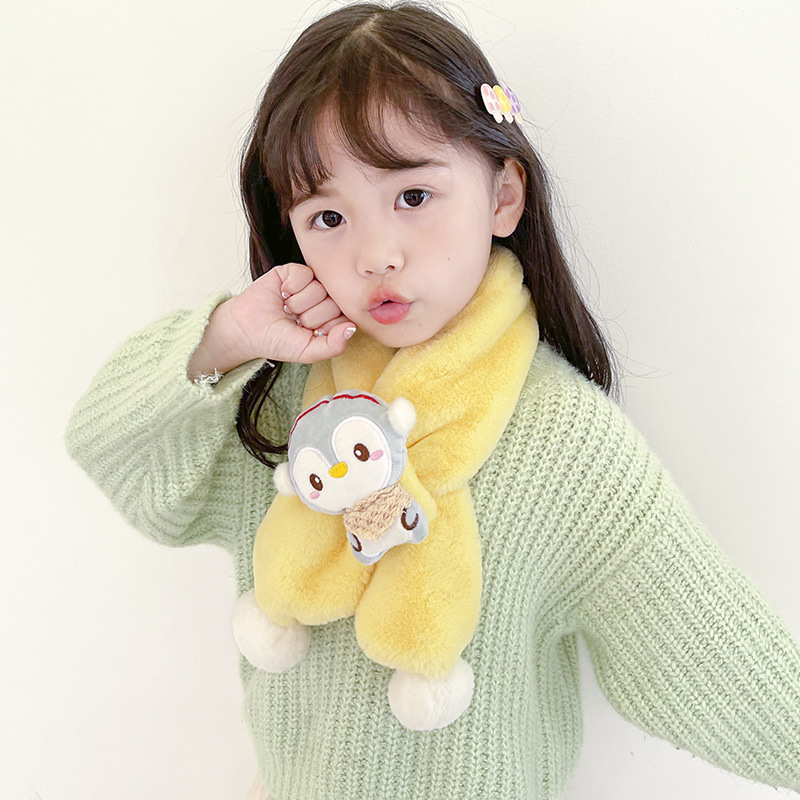 2023 new plush scarf autumn and winter warm plush children Penguin scarf cute baby imitation rabbit fur boy