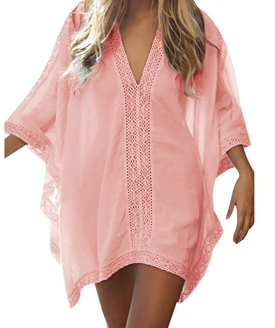 AliExpress EBEY Amazon Patchwork Lace Sunscreen Beach Bikini Blouse Beach Dress plus size Swimsuit Cover