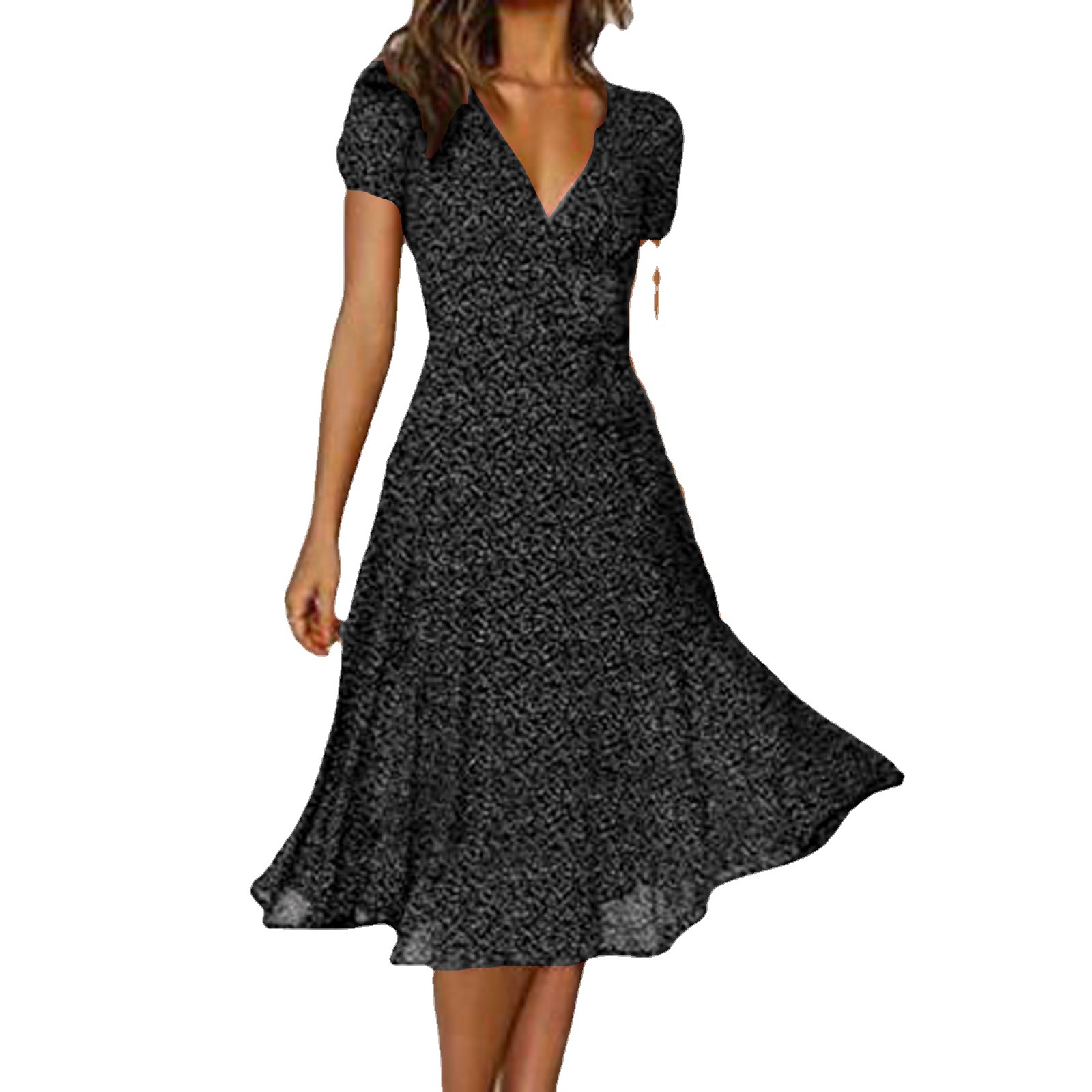 2021 spring and summer cross-border women's clothing eaby Amazon popular short sleeve V-neck sexy floral dot print dress