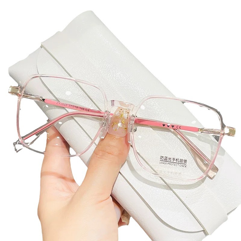 Ultra-light and generous frame Brown myopia glasses women's adjustable power lenses without makeup big face slimming transparent eye frame