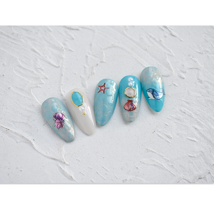 Laser nail stickers Wholesale Ocean series 3d nail decals jellyfish dolphin shell starfish children nail stickers