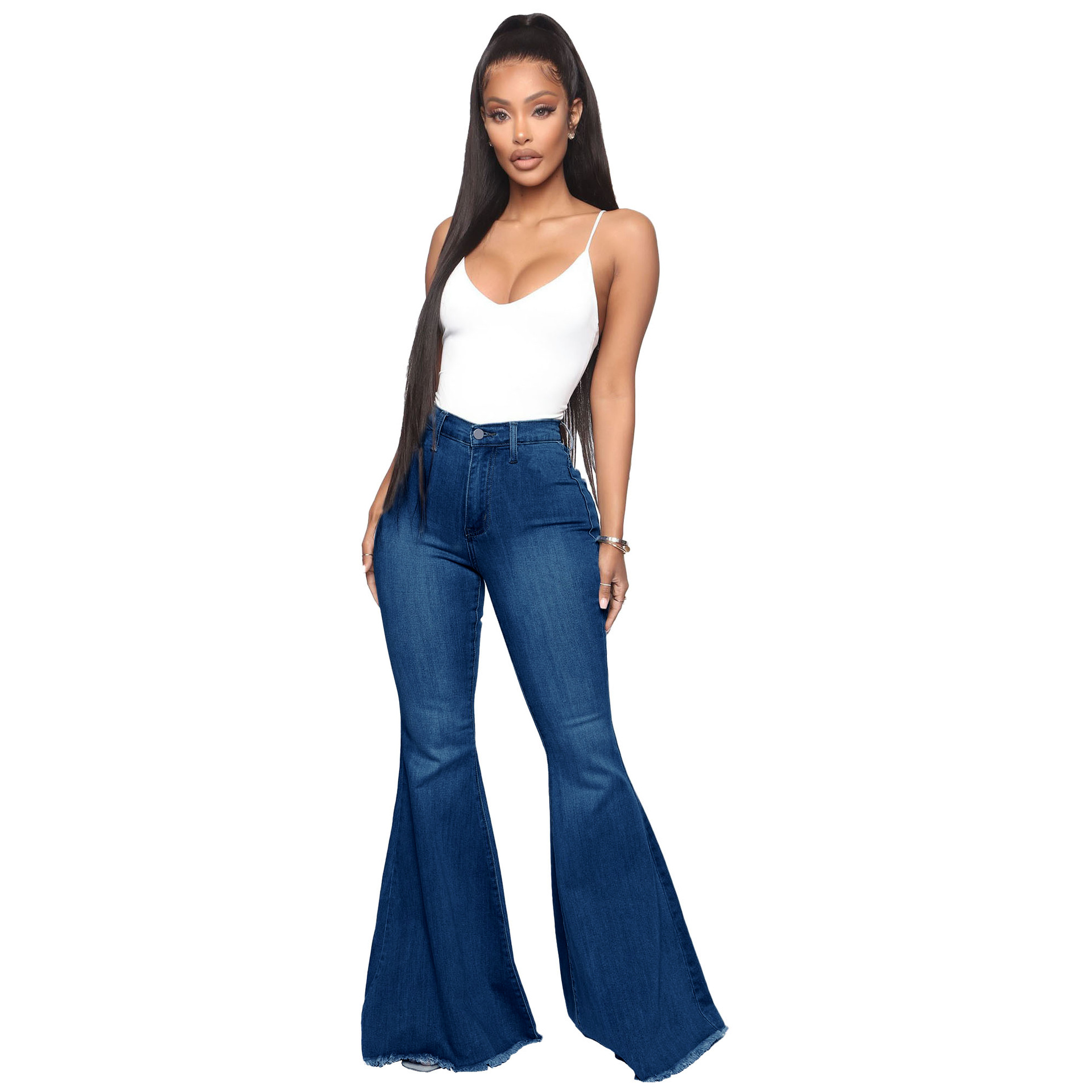 Cross-border HSF2599 Amazon Hot Selling European and American Fashion High Waist All-match Slim-fit Stretch Denim Flared Pants
