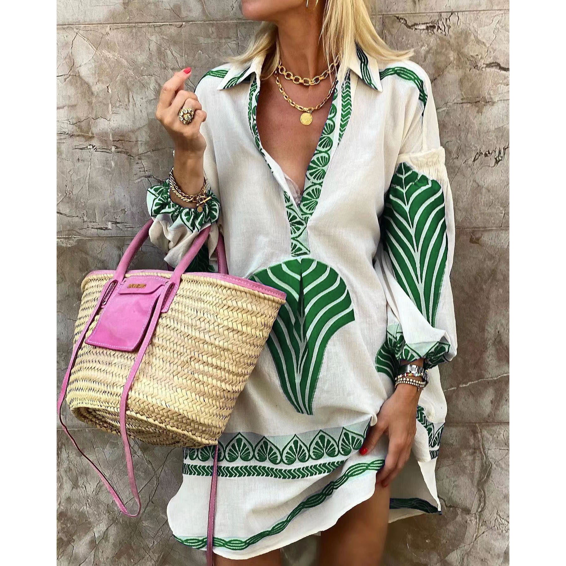 Cross-border 2023 Amazon Europe and America Spring and Summer New Casual Long Shirt INS Loose Vacation Split Top Women