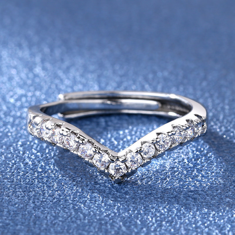 直播福利品排鑽V排戒指女鍍銀仿真鑽結婚鑽戒尾戒組合疊戴