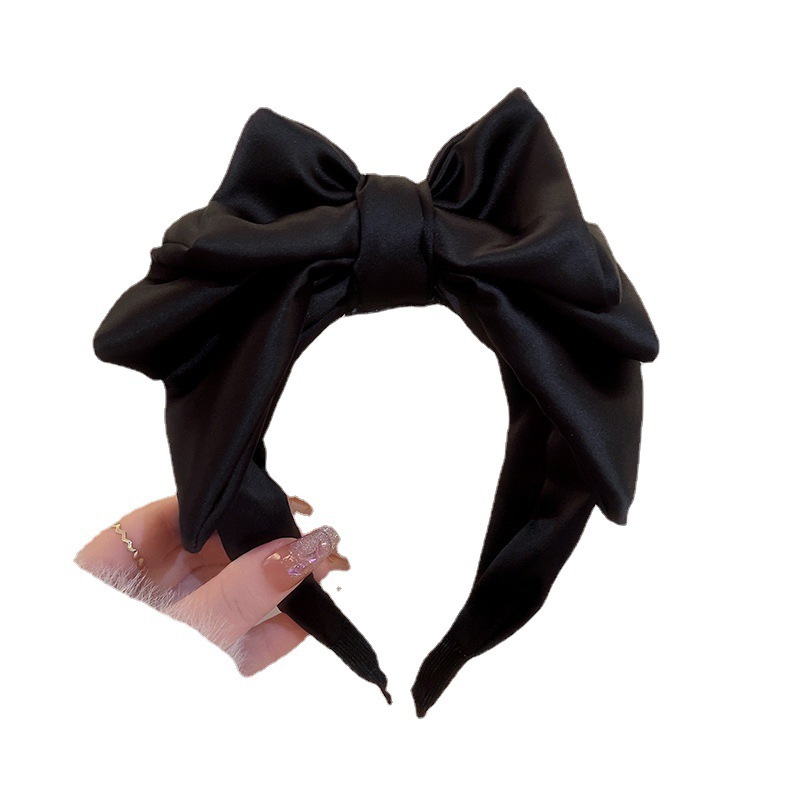 2023 spring black oversized bow headband female high cranial top face small net red headband headwear hairpin wholesale
