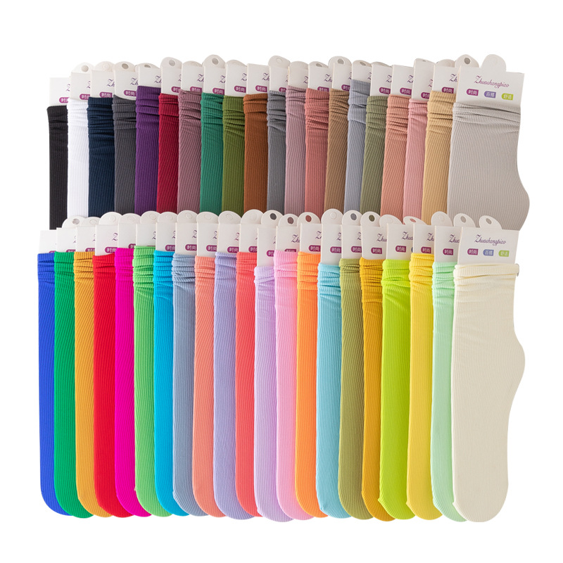 Spring, summer and autumn velvet solid color thin ice socks JK tide socks mid-calf Ice Socks striped Japanese style pile socks