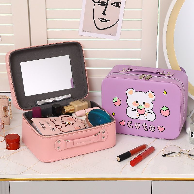 New Cartoon Small Leather Case Portable Cosmetic Case Advanced Skin Care Storage Box Going Out Cosmetic Bag Gift Box Wholesale