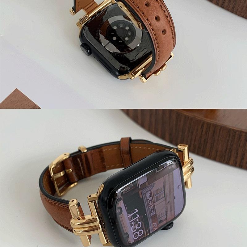 For Apple Watch S10 Strap High-grade Genuine Leather iwatch9876543se Generation Small Man Waist Autumn and Winter Leather