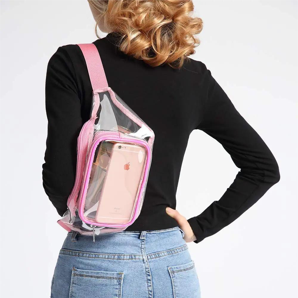 Large outdoor sports waist bag PVC transparent waterproof running bag travel outdoor fitness storage bag crossbody chest bag