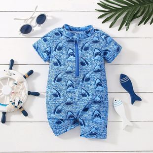 Cross-border New Baby Swimsuit One-piece Shark Print Swimsuit Summer Quick-drying Clothes for Boys and Babies Spot Hair