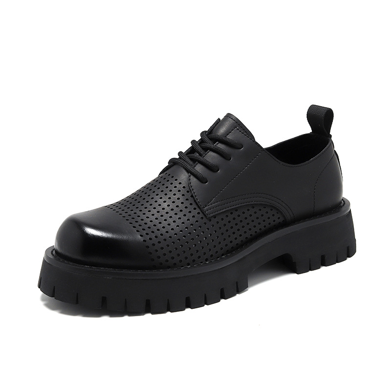 Summer Breathable Hollow Loafers Men's Sandals British Style Round Toe Lace-up Shoes Vintage Leather Shoes 25826-T