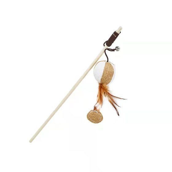 Pet Supplies Interactive Self-Hi Wooden Cat Tease Pole Cat Feather Bell Mouse Toy Detoxification Wooden Pole Cat Tease