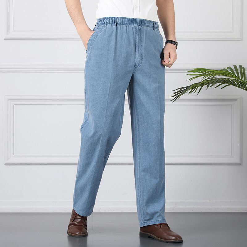 Linen Casual Pants Men's High Waist and Deep Crotch Loose Middle-aged Men's Pants for Elderly Men's Pants with Elasticated Waist Cotton Linen Summer Thin Dad's Pants