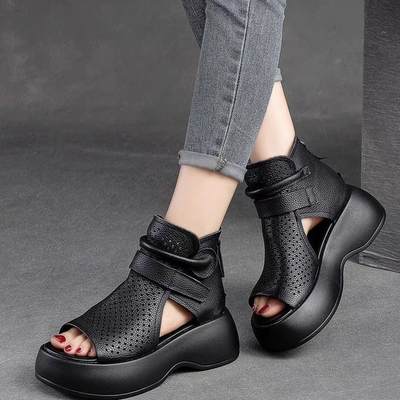 Women's High Platform Sandals with Thick Bottom 2023 Summer New Style Outwear Fashionable All-match Fishmouth Hollow Out Short Boots Roman Women's Sandals