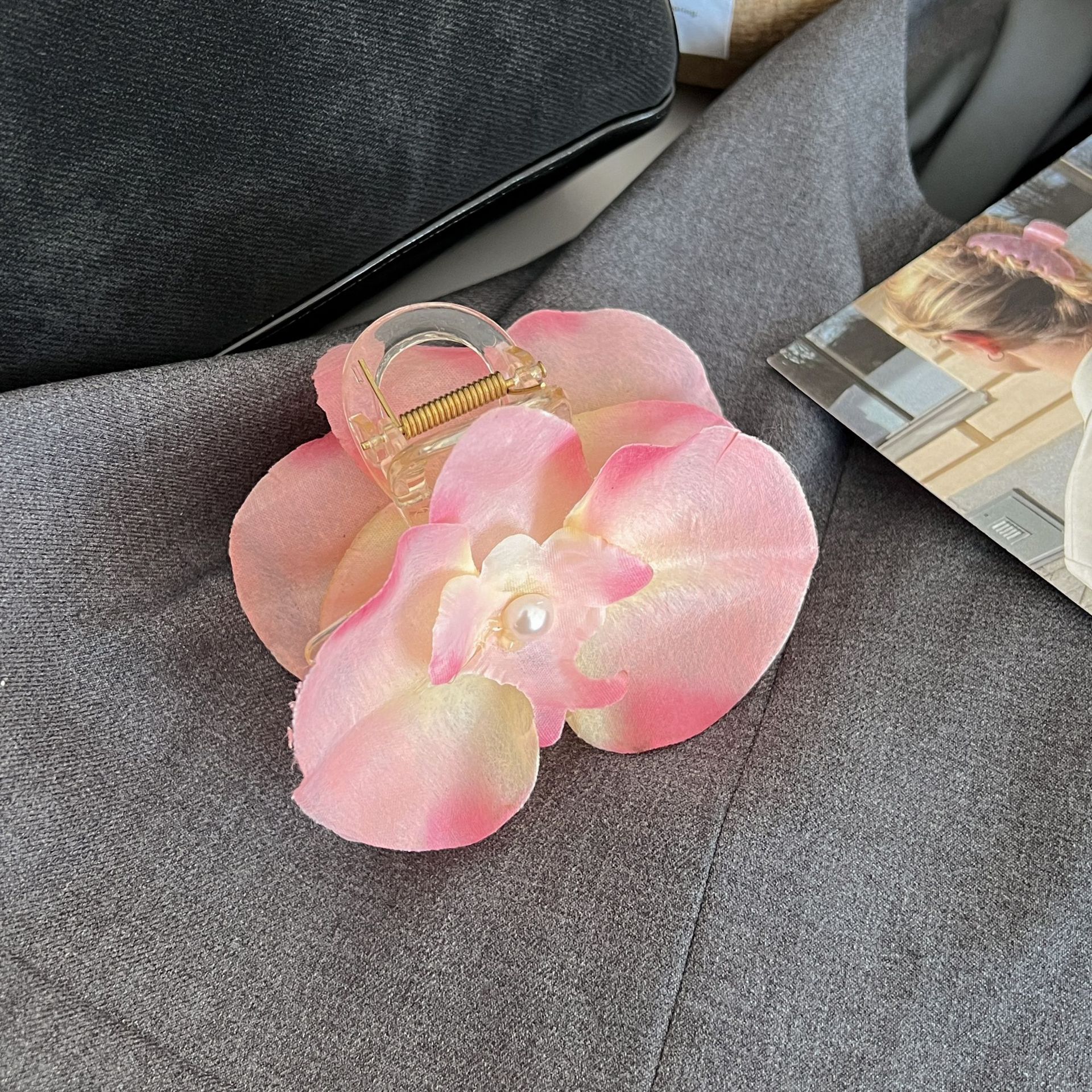 Sweet Phalaenopsis Ribbon Grab Clip Simulation Flower Hair Grab Side Clip Orchid Temperament Sense Super Fairy Head Jewelry_voghion.com