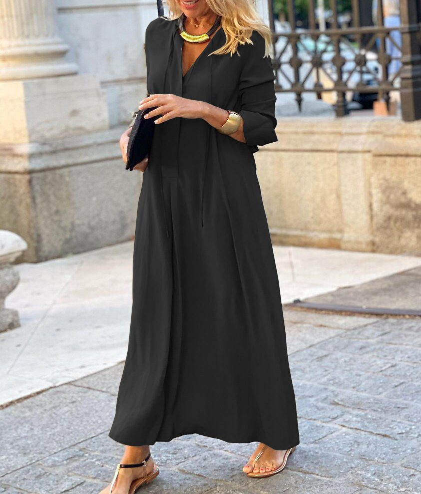 2022 Europe and the United States cross-border new large skirt solid color lapel long sleeve simple casual long shirt dress