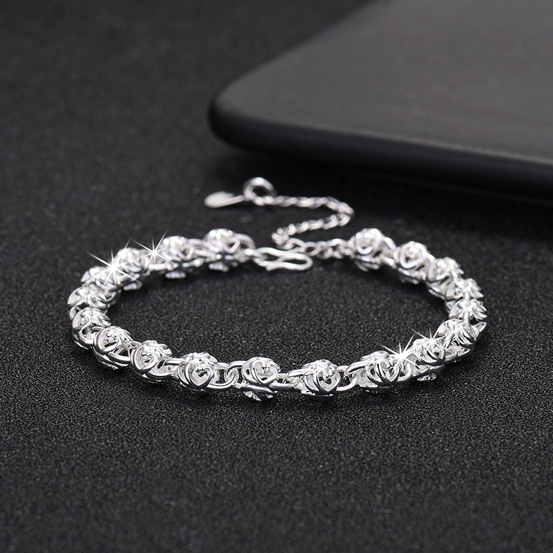 Hollow Round Bead Bracelet ins Niche Design Money Rolling Love Round Bead Lady Exquisite Ball Silver Plated Bracelet