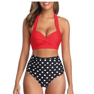 Cross-border bikini European and American high waist printed halter strap swimsuit women's split swimsuit swimsuit slimming bikini