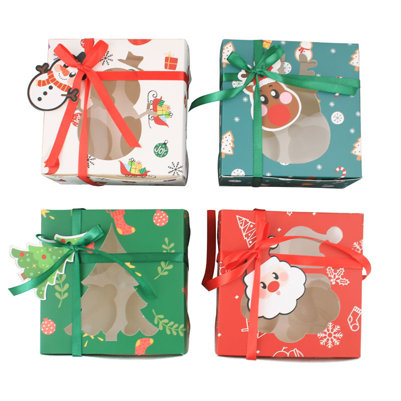 クリスマス透明窓開けマフィン箱クッキー箱4粒紙コップケーキ箱には、オムレツ包装箱が入っています|undefined