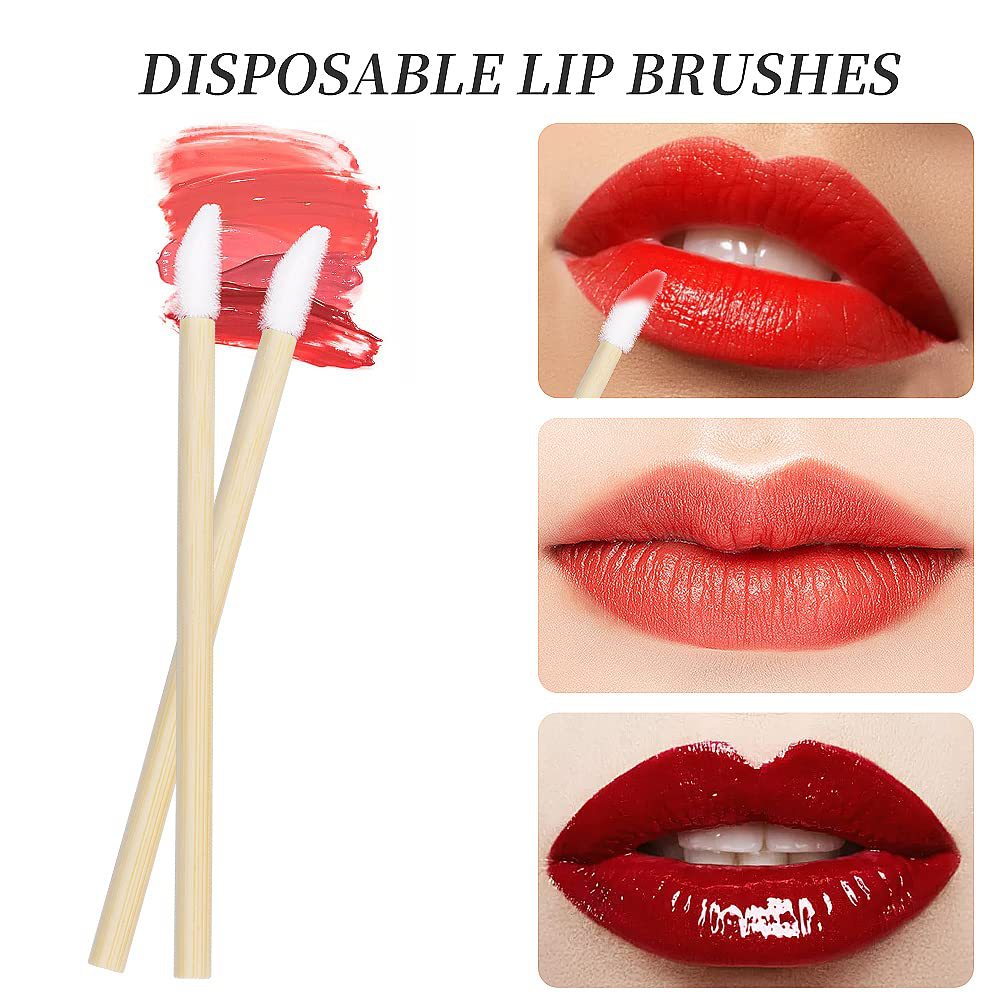 Cross-border new wholesale disposable bamboo pole lip brush portable cosmetic brush opp bag disposable wooden pole lip brush