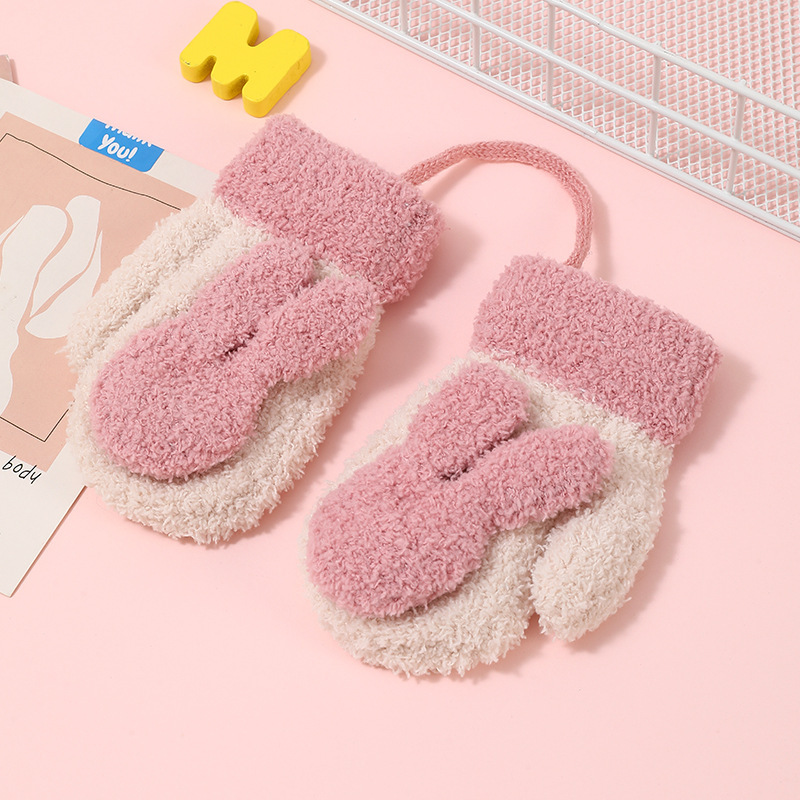 Autumn and Winter Children's bunny neck gloves Korean style cold-proof warm soft cute cartoon children's gloves