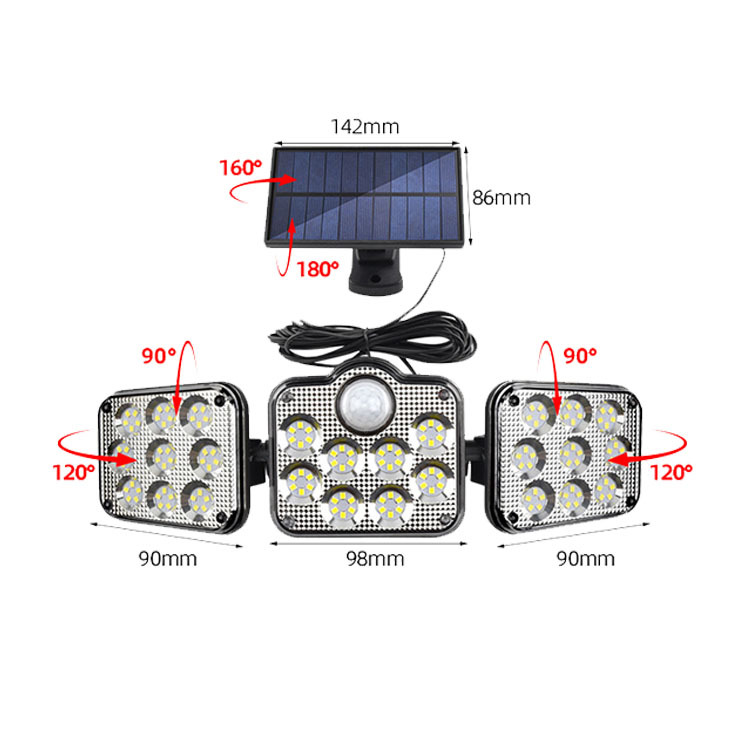 New solar lamp, 138LED lamp induction lamp lighting wall lamp garden lamp outdoor lamp three-head lamp spotlight