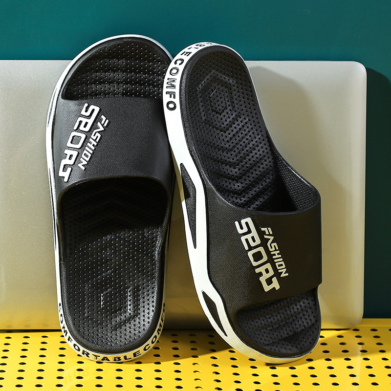 2023 new Korean style slippers men's trendy outerwear home bathroom non-slip thick bottom wear-resistant one-word drag wholesale