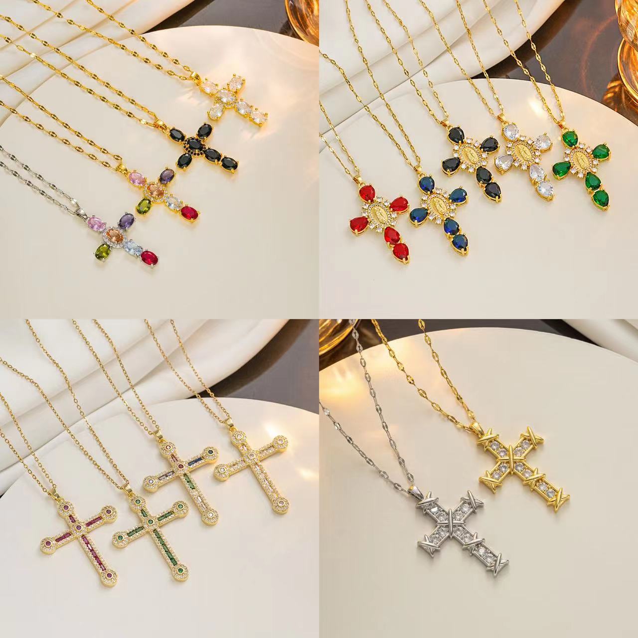 Elegant and Unique Women's Necklace - New European and American Lightweight Luxury, Minimalist Retro Style, Micro-Faceted Zirconia Cross Pendant for Clavicle