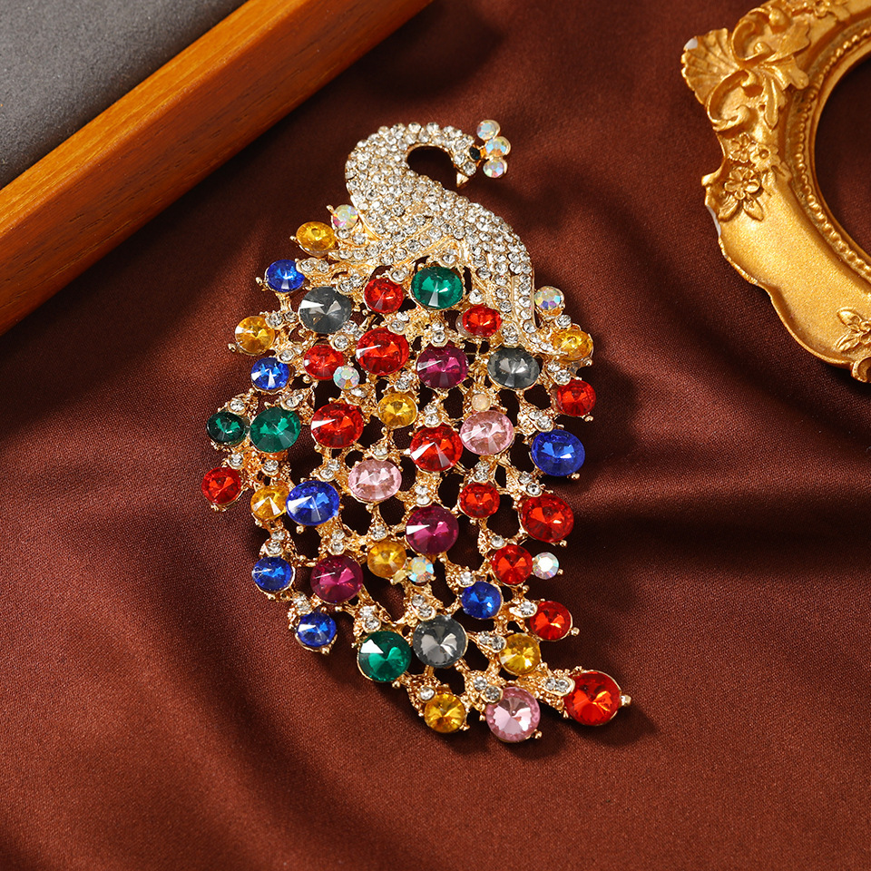 Vintage Crystal Peacock large brooch hundred birds facing Phoenix women's coat accessories coat Phoenix pin animal suit accessories