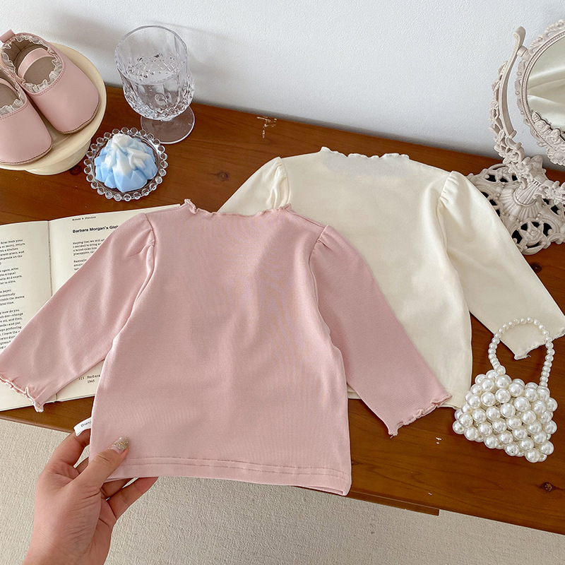 Dioxi baby girl bottoming shirt 2024 spring and autumn infant versatile sweet flower label top cotton long sleeve T