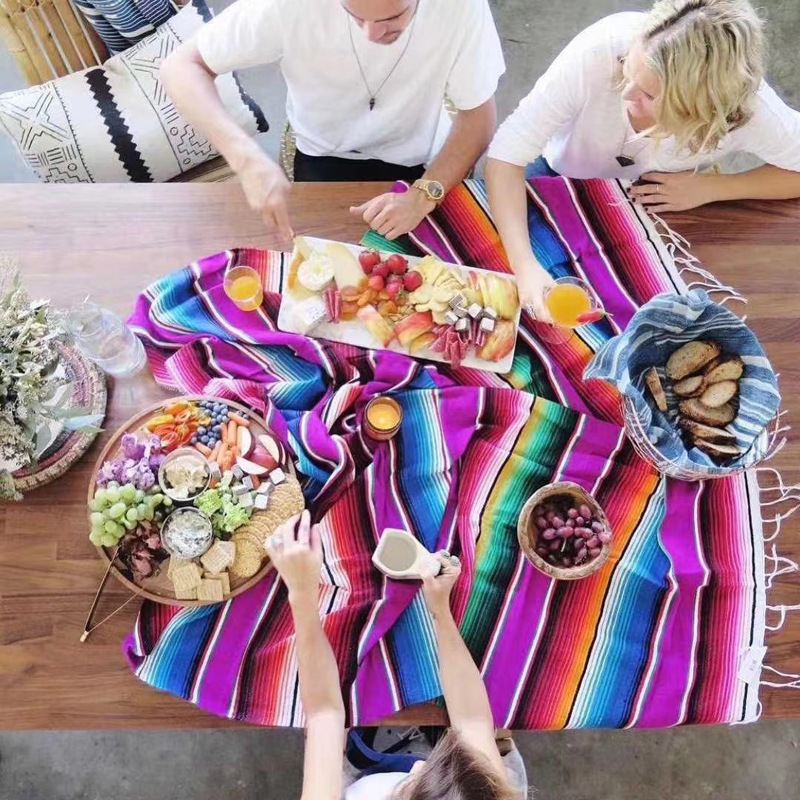 Mexican table runner party decoration striped tablecloth woven blanket tablecloth tassel outdoor beach blanket picnic cloth