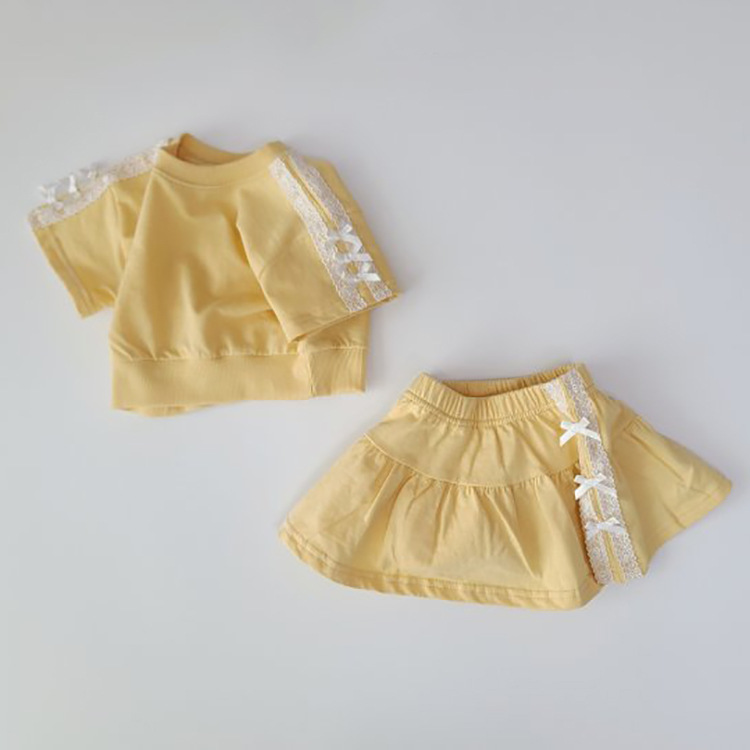 2024 Summer Women's Baby Korean Style Girl's Thin Cotton Bow Princess Lace Half-length Skirt suit