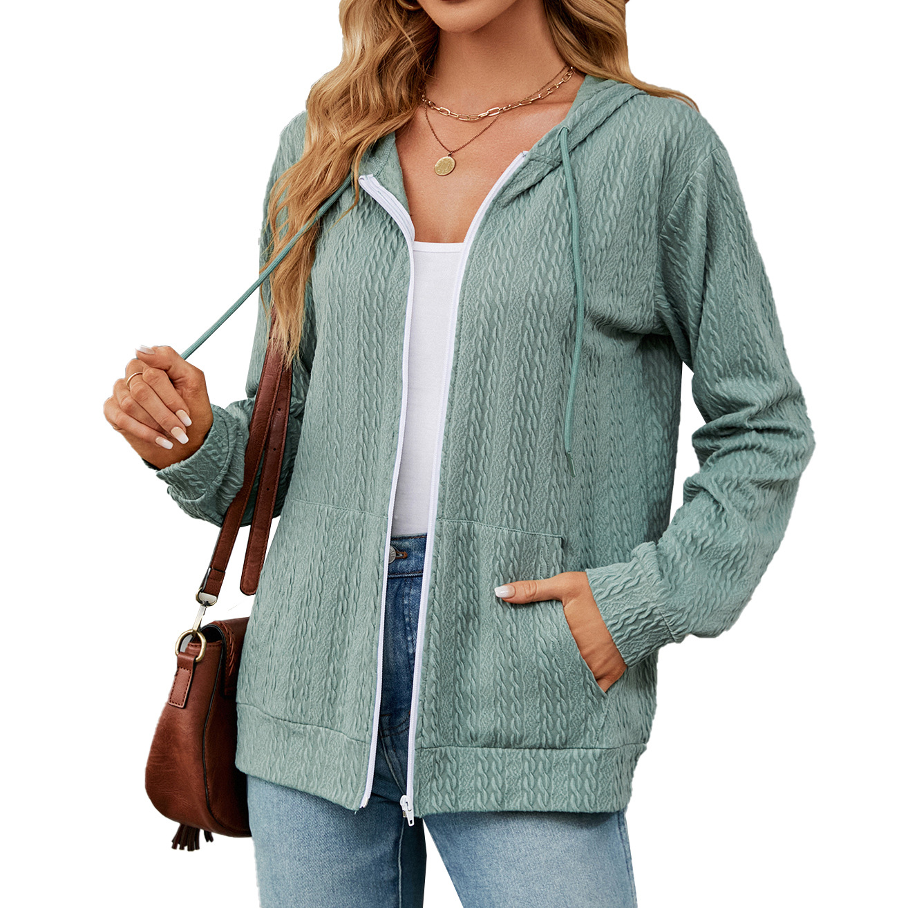 Amazon independent station 2023 Europe and the United States cross-border foreign trade autumn and winter New zipper hooded drawstring sweater knitted coat