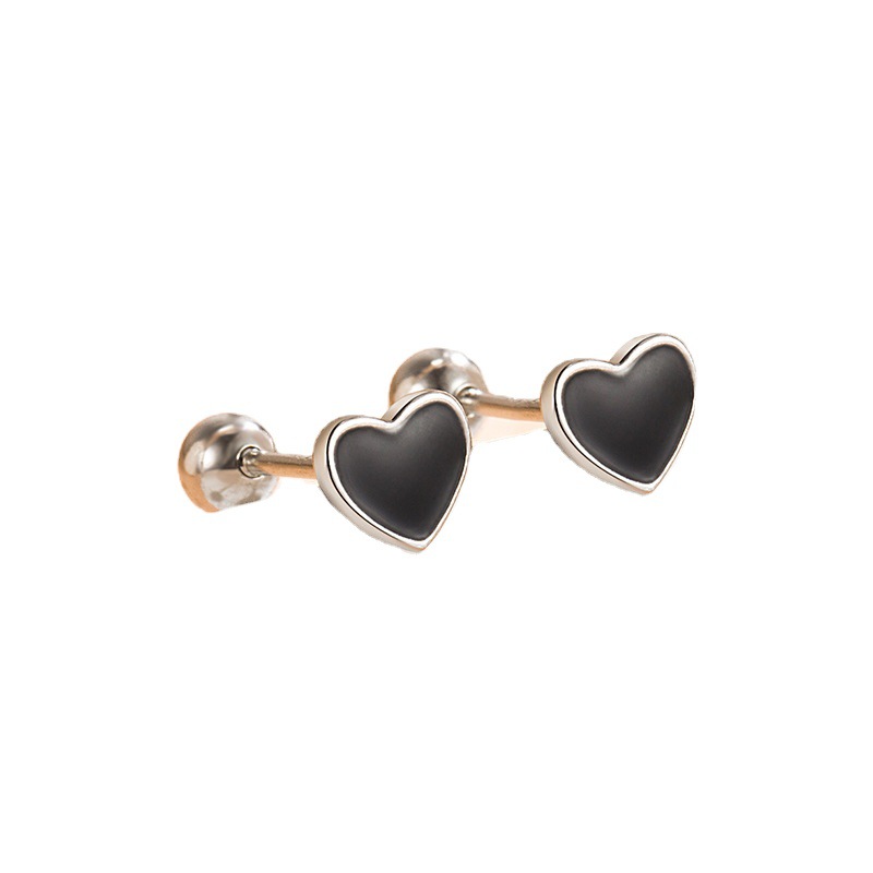Unique small black ear bone stud female sleep-free heart round screw twist buckle New earrings