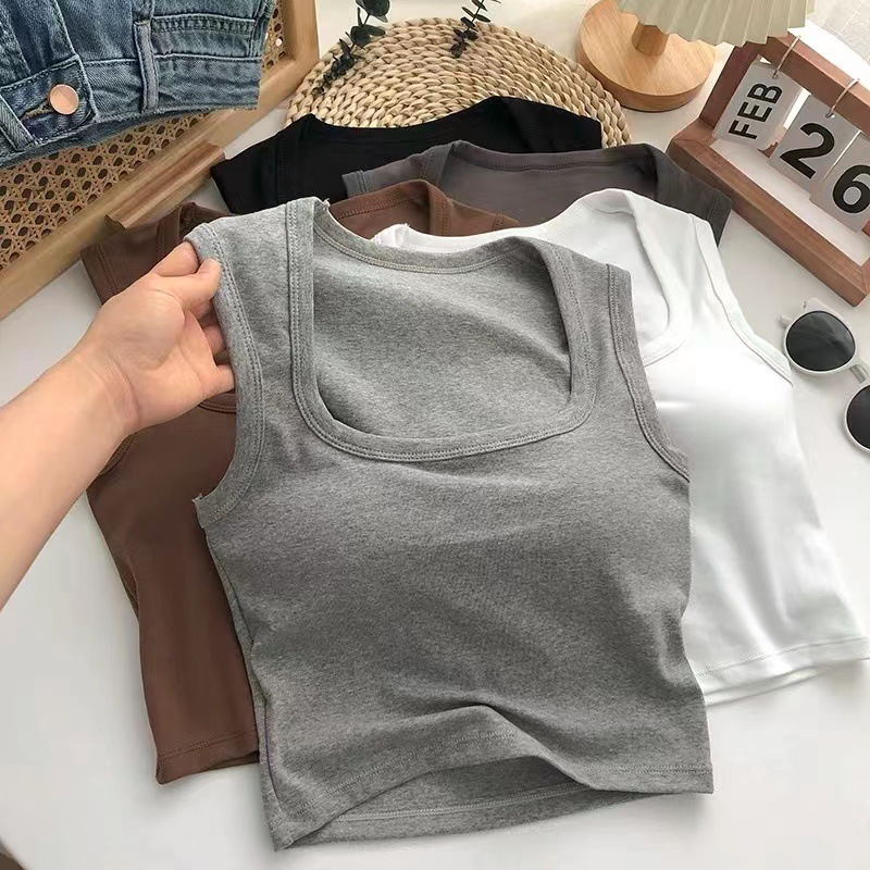 Beauty back bottoming Vest Women's square collar open collarbone with chest pad beauty back wrapped chest Korean style all-match pure white tube top