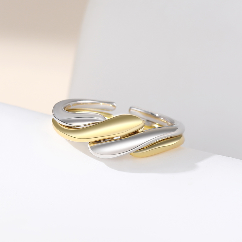European and American S925 Silver Ring Women's Irregular Water Ripple Opening Combination Opening Ring Instagram Simple Style Jewelry