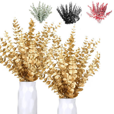 Amazon Artificial Flower Eucalyptus Leaves Stems Eucalyptus Leaves Golden Green Stems Wedding Decoration Fake Plant Leaves