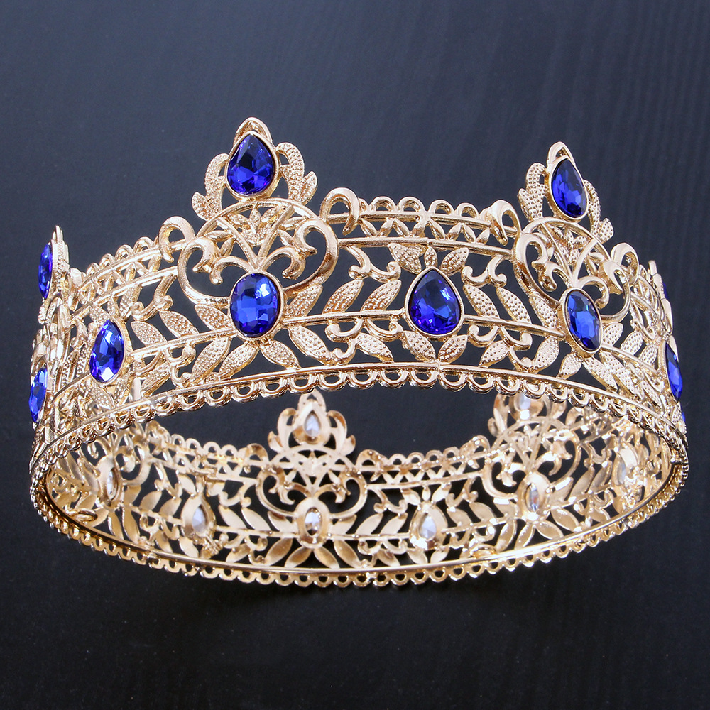 European and American men's golden crown simple multi-color full circle King headdress birthday bridal crown Amazon hot sale