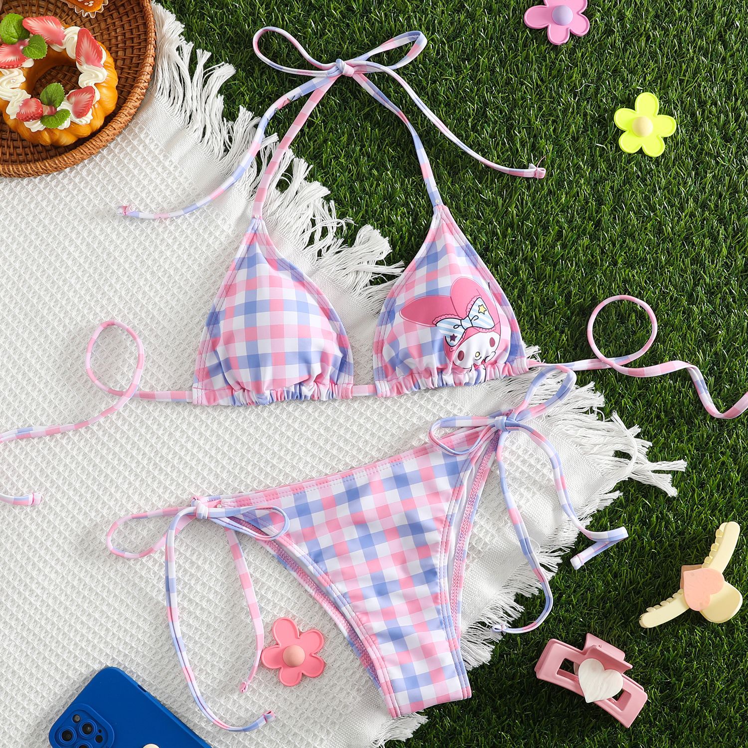 2023 new cute girl cartoon bikini small chest push up bikini seaside holiday style