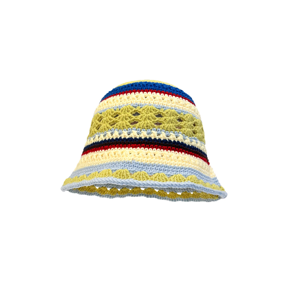 Japanese Style Small Fresh Hollow Flower Knitted Fisherman Hat Children's Autumn and Winter Sweet All-match Face Showing Small Wool Hat Trendy